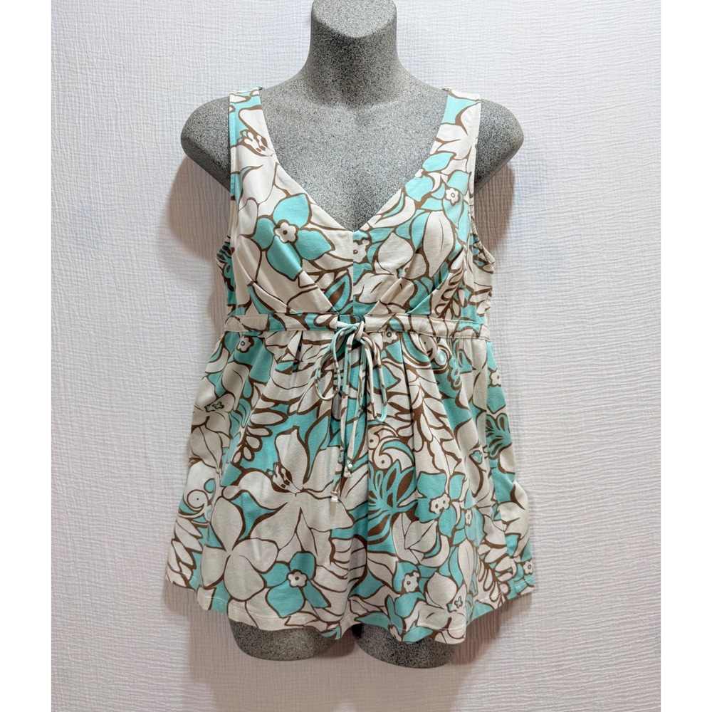 Tommy Bahama Tank Top Womens Small Turquoise Floral Empire Waist Babydoll